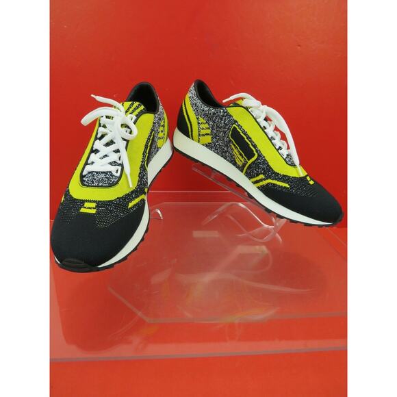 NIB PRADA 2EG272 YELLOW BLACK FABRIC TRAINERS KNIT LOGO LACE UP SNEAKERS 7 US 8 - Picture 5 of 12